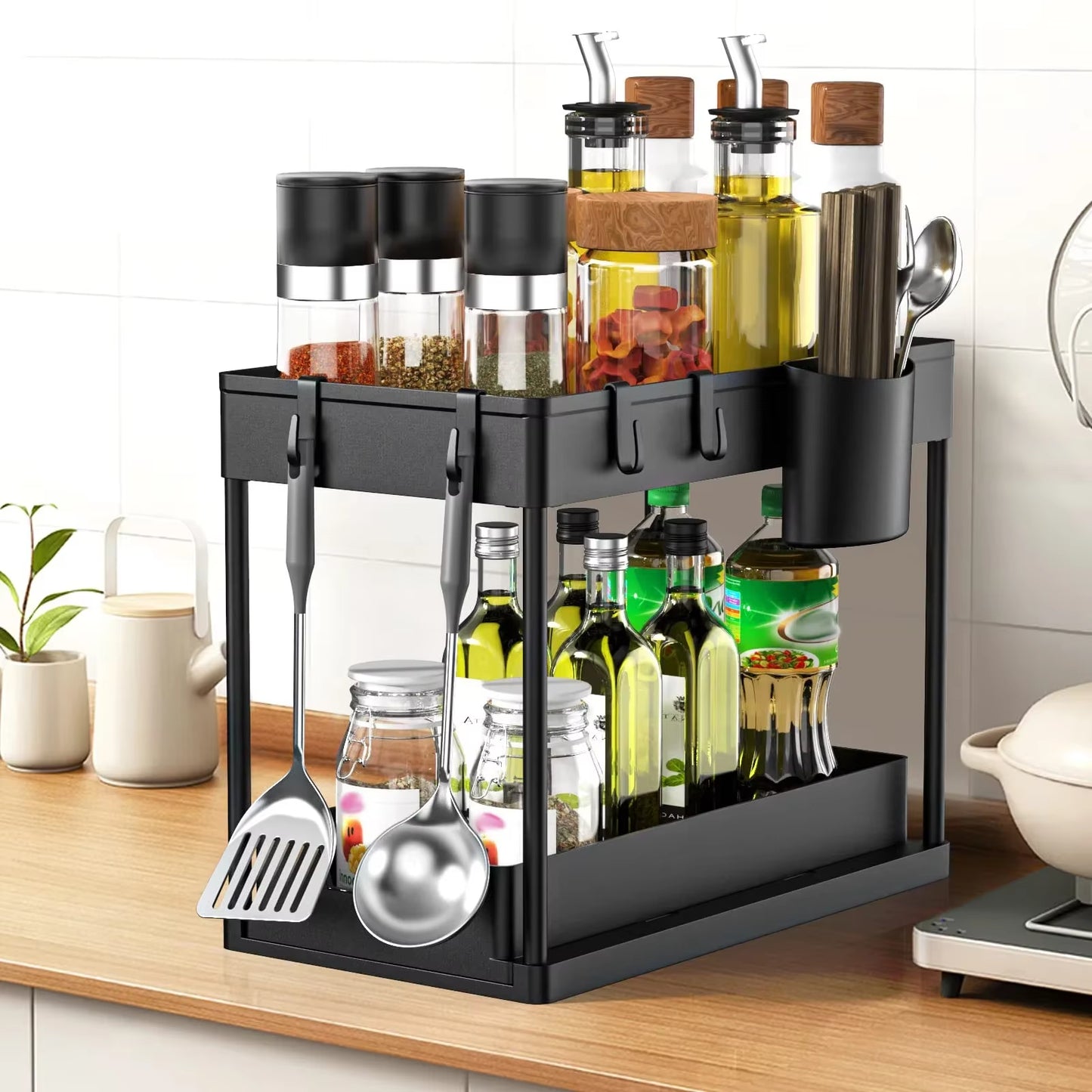 2 Tier Sliding Drawer under Sink Storage Organizer Shelf Multipurpose Holder Rack for Kitchen Cabinet Bathroom Home Accessories